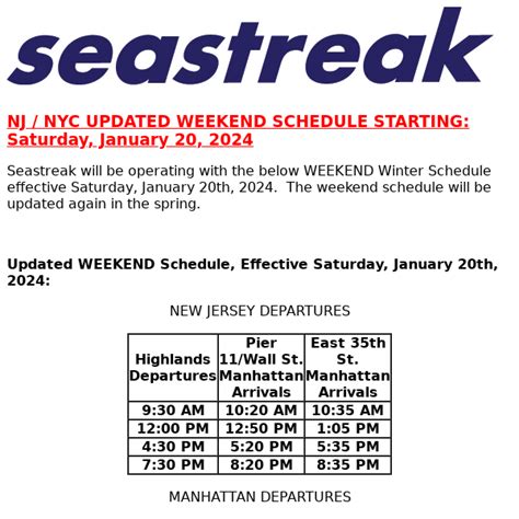 seastreak schedule